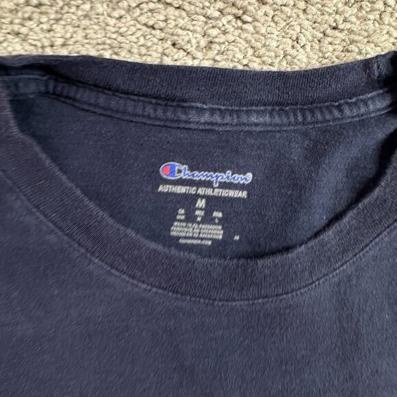 Champion Shirt Mens Medium Blue Signature World Flag Logo Short Sleeve FLAW - Picture 4 of 9